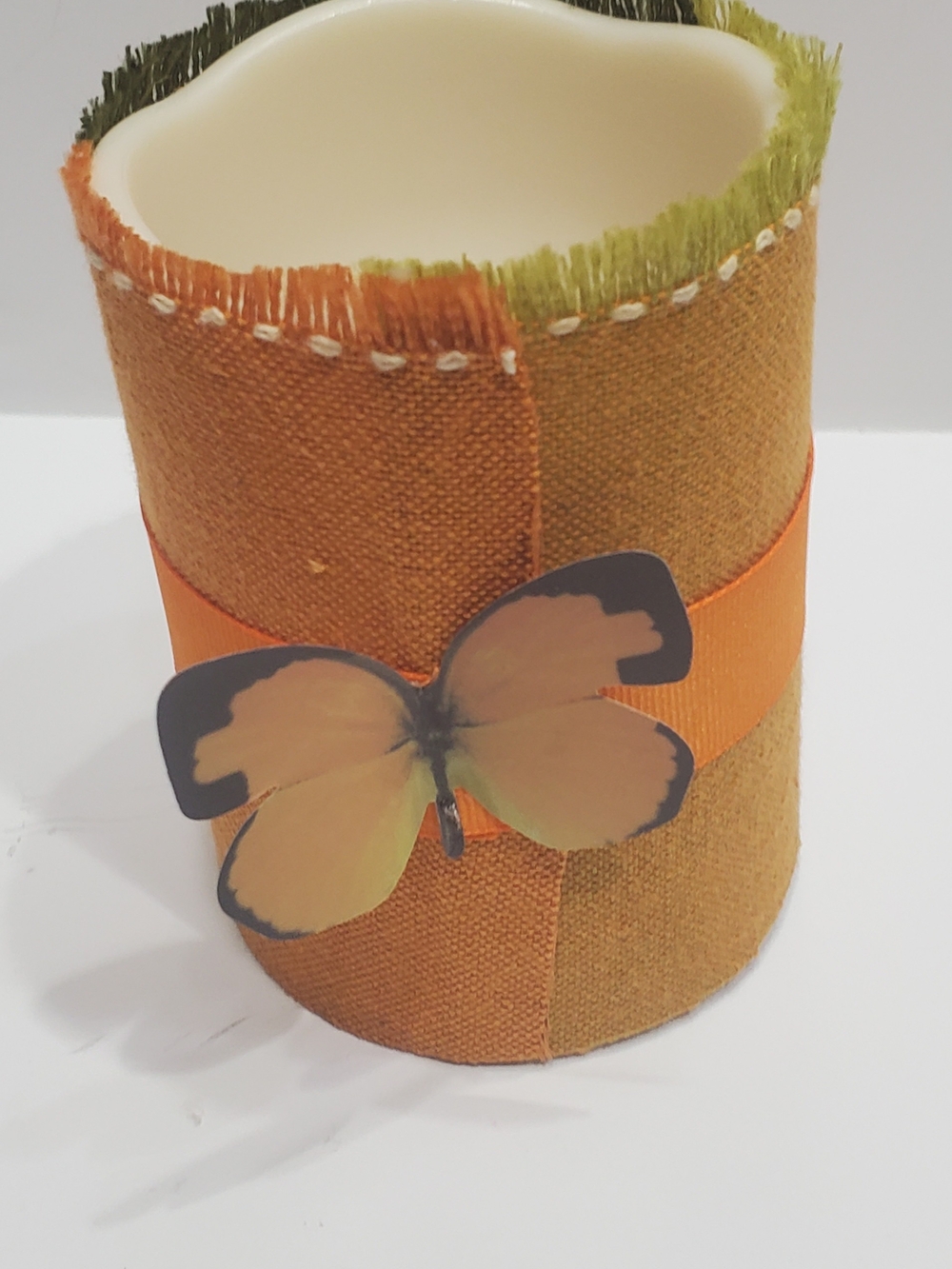 Orange Fabric Butterfly Accent Candle Holder